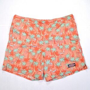 VINEYARD‎ VINES Men's Size L Orange Palm Tree Print Mesh-Lined Swim Trunks
